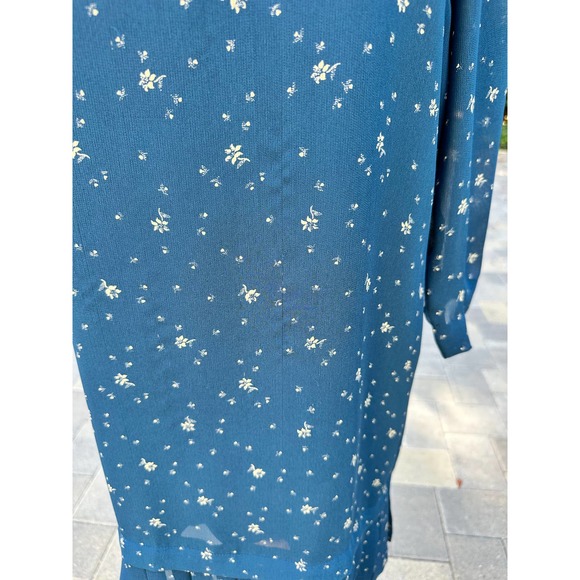 Vintage 90s Teal Drop Waist Dress Retro 20s 30s Fall Winter Modest Church Petite - Picture 9 of 13